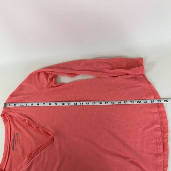 Eddie Bauer Split V-Neck Tee Women's Size Small Pink Long Sleeve Knit Outdoor - Picture 9 of 12